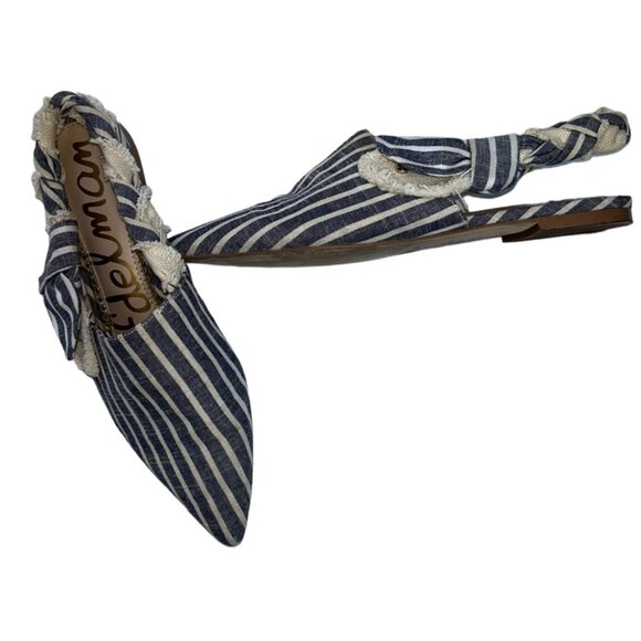 sam edelman chambray blue striped woven strap mules slides flats shoes 6 - Picture 3 of 5